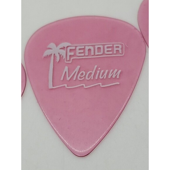 11 Fender Guitar Picks  Medium Gauge Large Letters Clear  Pink Palm Trees - Picture 1 of 9